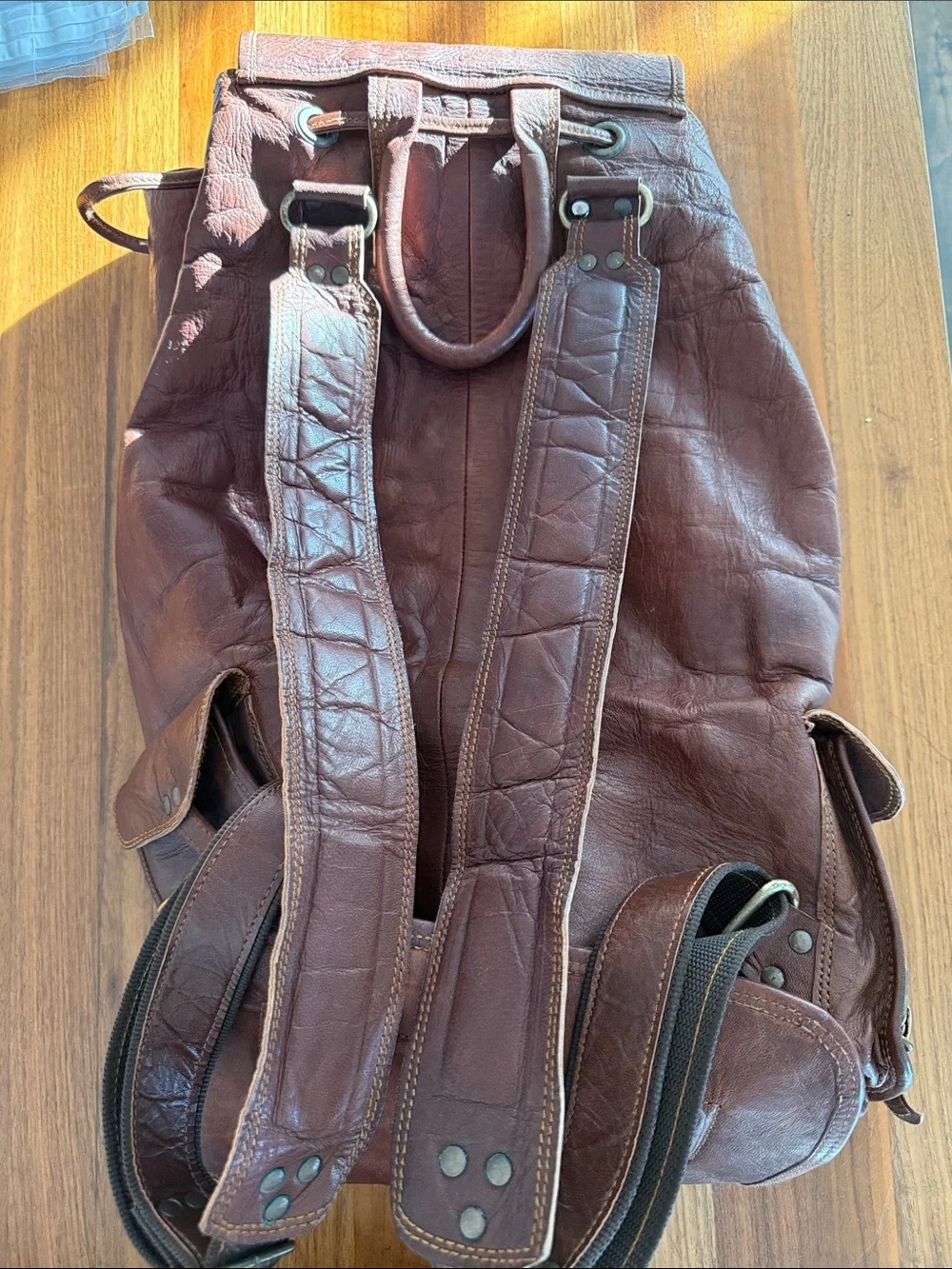 Genuine Hand Tooled Leather Travel Backpack, Natural Tan Western Boho